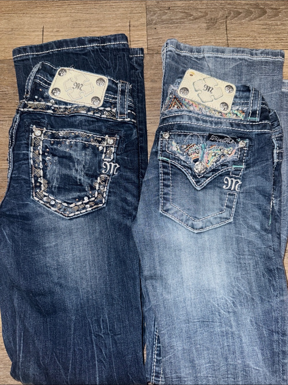 Miss Me Dark Blue & Light Blue Embellished Girls Jeans